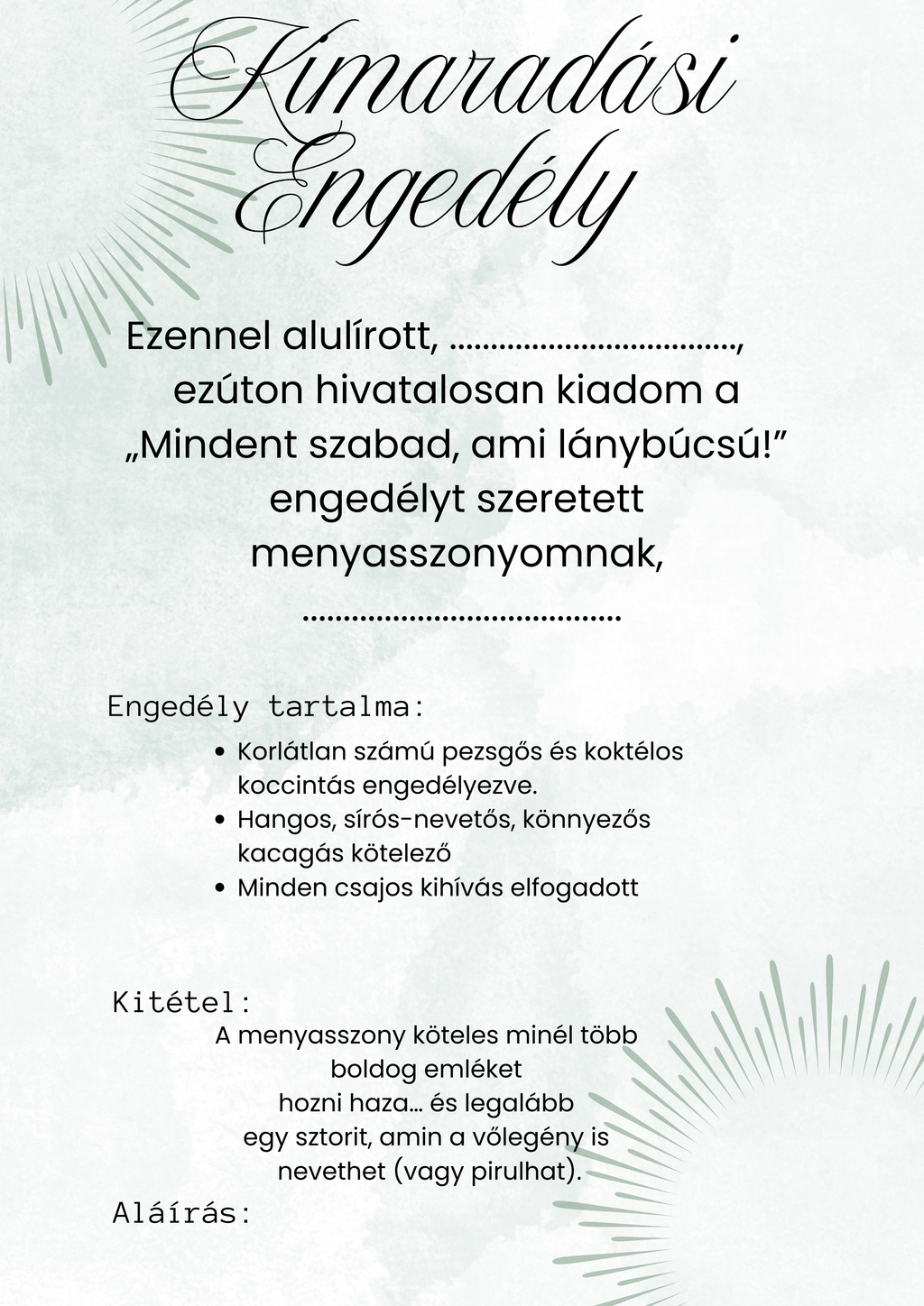 Fogadalom, oklevél stb. lánybúcsúra