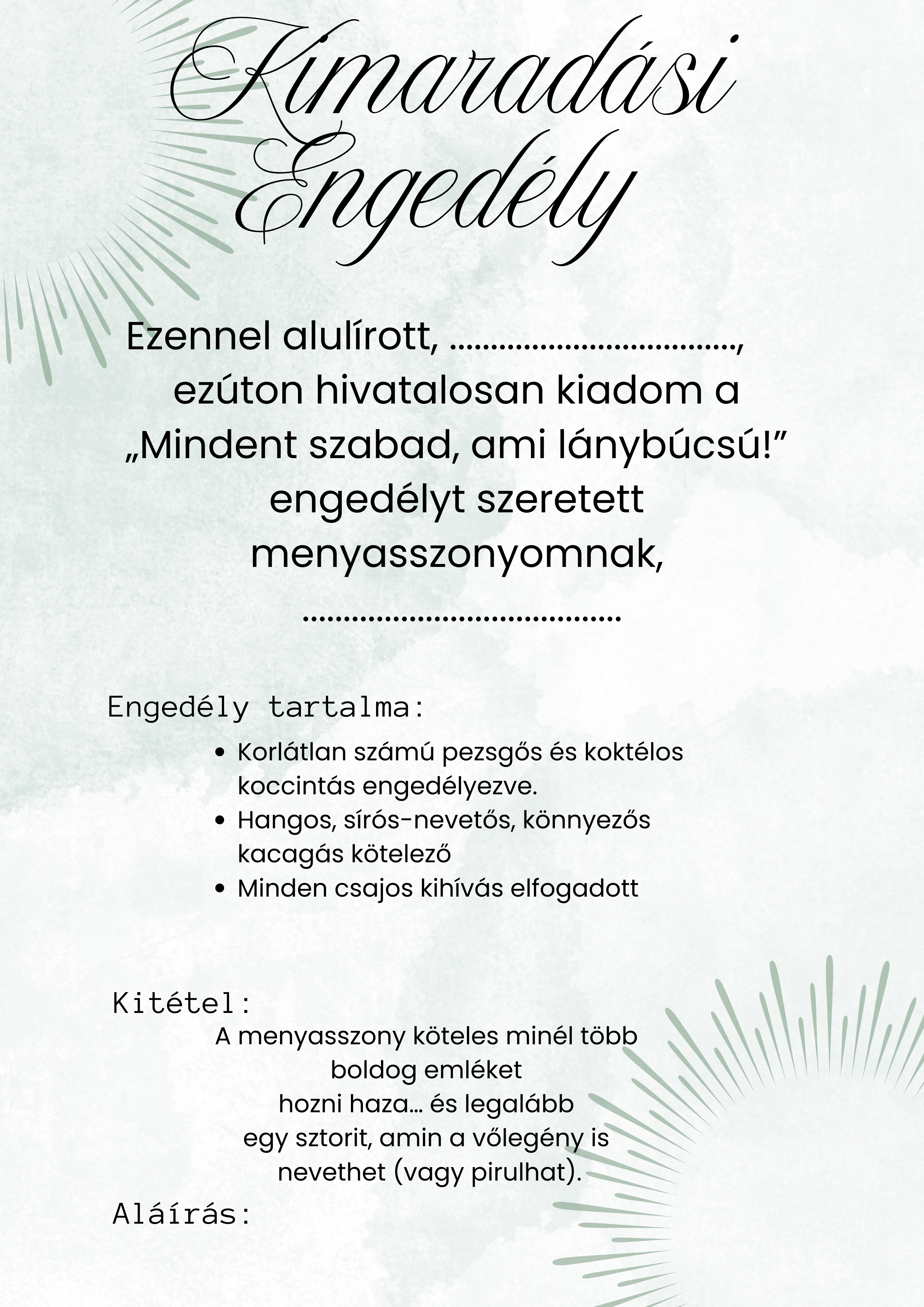 Fogadalom, oklevél stb. lánybúcsúra